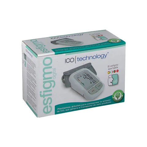 Digital talking wrist blood pressure monitor by Ico, compact design from Jag Couture London New York, with display and cuff.