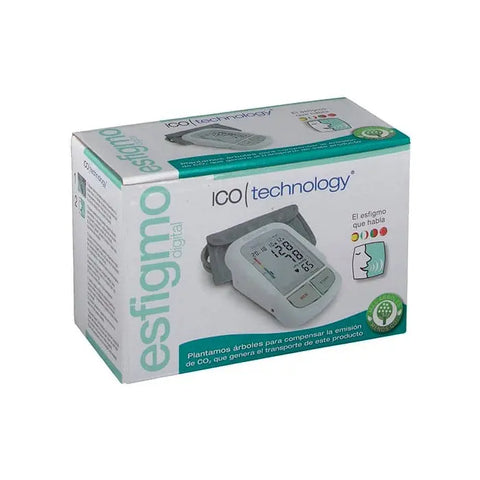Digital talking wrist blood pressure monitor by Ico, compact device with display and cuff for accurate readings.