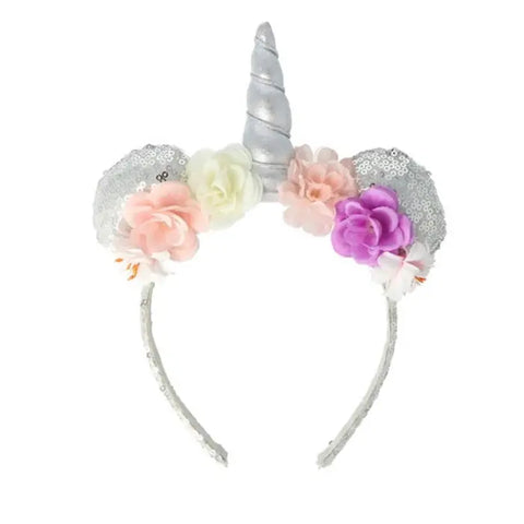 Inca unicorn sequin headband by Jag Couture London New York, featuring colorful sequins and a whimsical unicorn design.
