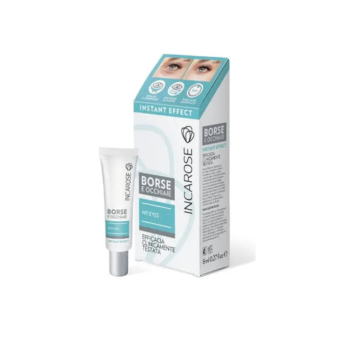 Incarose My Eyes Instant Effect eye serum by Jag Couture London for puffiness and dark circles, 8ml bottle on a clean background.