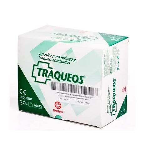 Indas Traqueos bandage 14x12cm, set of 30, from Jag Couture London and New York, showing the sterile bandage packaging.
