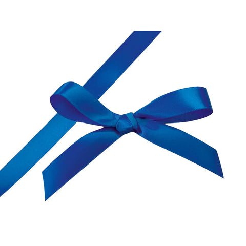 Ink blue single-faced satin ribbon by Jag Couture London New York, shown in a close-up of the smooth, shiny fabric.
