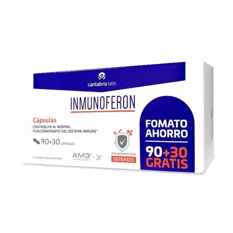 Inmunoferon 90+30 capsules by Jag Couture London New York, showing a close-up of the supplement bottle with capsules inside.