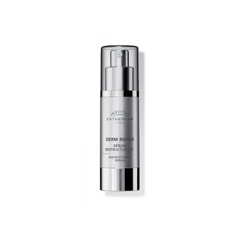 Institut Esthederm Derm Repair Restructuring Serum 30ml bottle, clear glass container with pump, displayed on a neutral background.