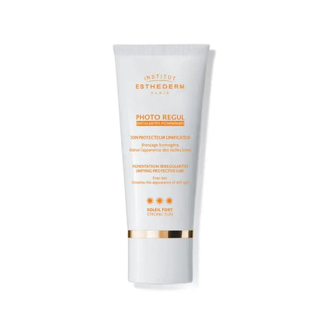 Institut Esthederm Photo Regul unifying protective cream with SPF 50ml, in a sleek tube, designed for strong sun protection.