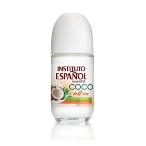 Instituto Español Coco deodorant roll-on in 75ml bottle, featuring a smooth application and coconut scent, by Jag Couture London New York.