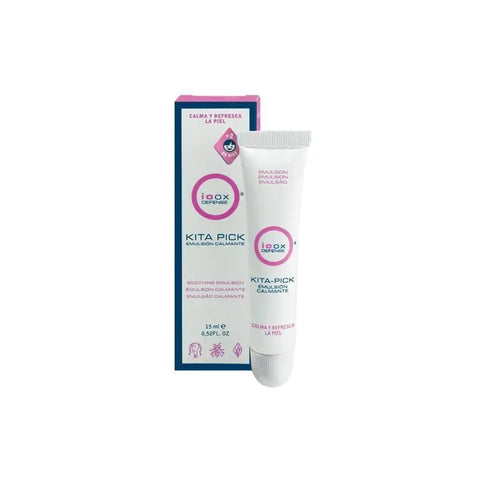 Ioox Kita Pick Soothing Emulsion 15ml from Jag Couture London New York, shown in a clear bottle with calming labels.