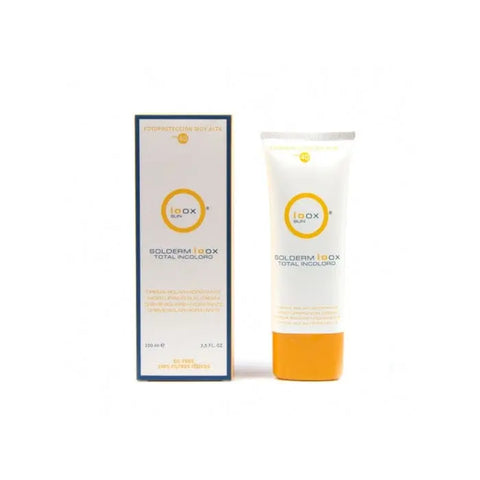 Ioox Solderm Invisible Sun Cream in 100ml jar, by Jag Couture London New York, shown with the cream and packaging.