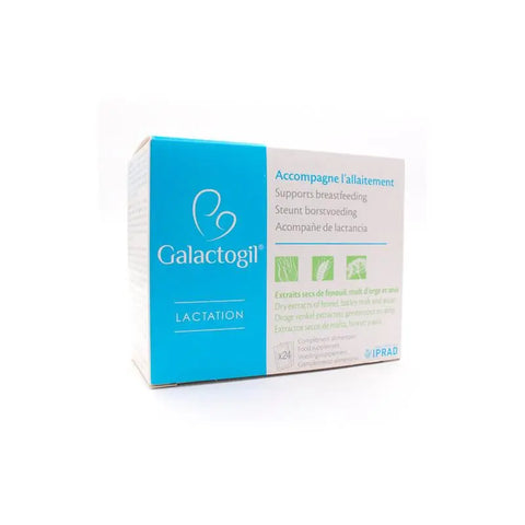 Iprad Galactogil Lactation supplement in 24 sachets, shown in packaging with branding from Jag Couture London New York