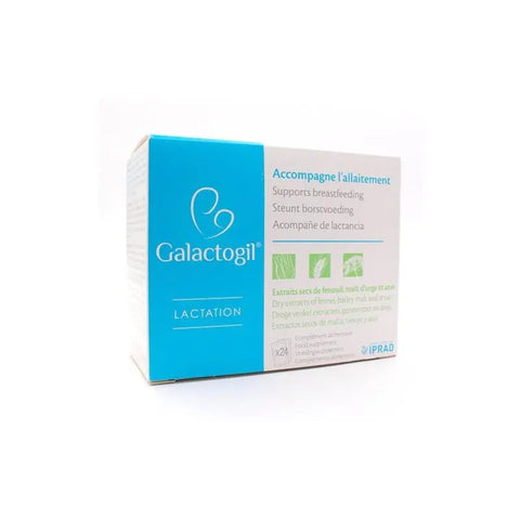 Iprad Galactogil lactation supplement in 24 sachets, designed to support breastfeeding, by Jag Couture London New York.