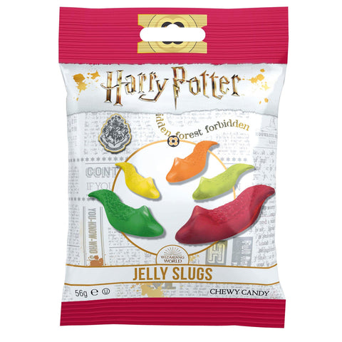 Bag of Harry Potter Jelly Slugs by Jag Couture London-New York, showing colorful gummy slug candies inside a clear plastic bag.