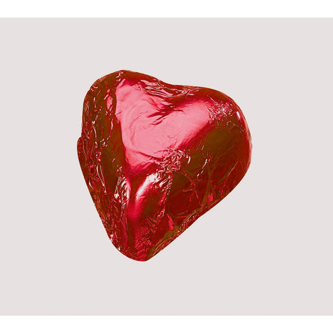 Red foiled heart chocolate with praline filling, milk chocolate, 11g by Jag Couture London New York.