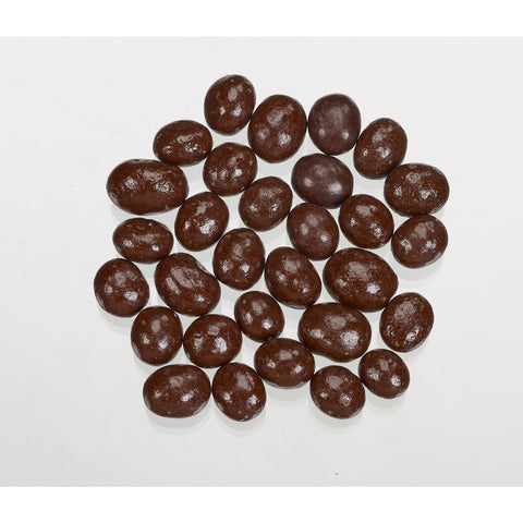 Dark chocolate covered coffee beans by Jag Couture London - New York, showcasing glossy chocolate coating and whole coffee beans inside.