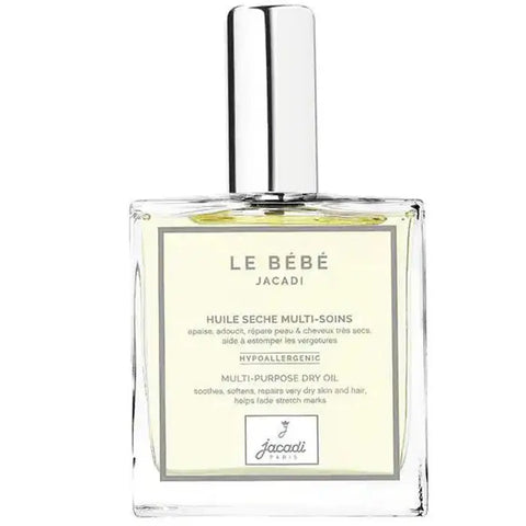 Jacadi Le Bébé multi-purpose dry oil spray in 100ml bottle, featuring a gentle formula for baby skin care, from Jag Couture London New York