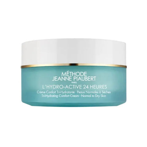 Jeanne Piaubert L'Hydro-Active 24h Tri-Hydrating Comfort Cream jar, 50ml, with smooth cream texture and sleek packaging.