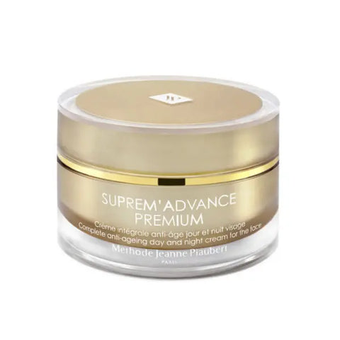 Jeanne Piaubert Suprem Advance Premium Face Cream in 50ml jar, shown with elegant packaging from Jag Couture London New York.