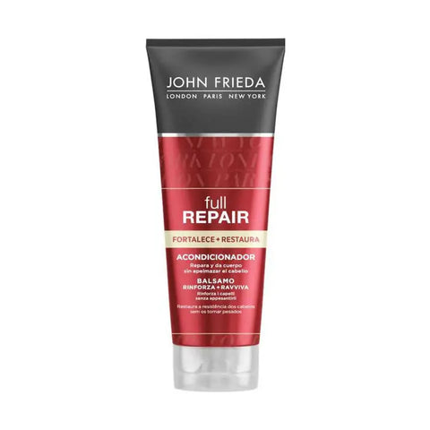 John Frieda Full Repair Strengthen Restore Conditioner in 250ml bottle, with sleek packaging, by Jag Couture London New York.