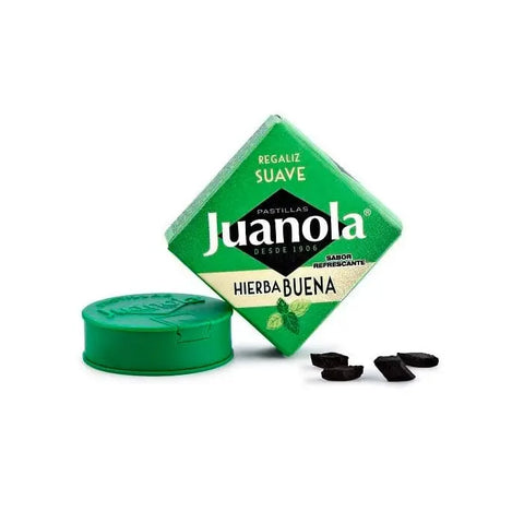 Juanola peppermint pastilles in 5.4g pack, featuring Jag Couture London - New York branding, shown in a close-up image.