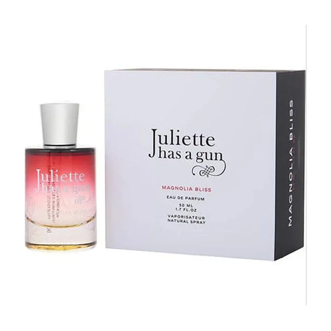 Juliette Has A Gun Magnolia Bliss Eau De Parfum 50ml bottle displayed, featuring elegant packaging with floral and sophisticated design.