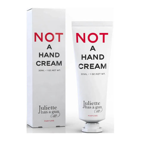 Juliette Has A Gun Not A Perfume hand cream in a 30ml tube, featuring sleek packaging from Jag Couture London New York.
