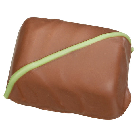 Jag Couture London mint crunch milk chocolate bar with crispy texture and fresh mint flavor, 12g.