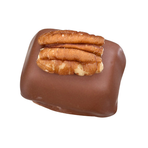 Milk chocolate with pecans and maple syrup, 14.6g, from Jag Couture London - New York, featuring a pecan topping and rich maple flavor.