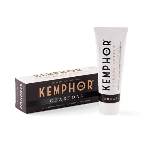 Kemphor Whitening Toothpaste with activated charcoal in 75ml tube, by Jag Couture London New York, showing the toothpaste tube with branding
