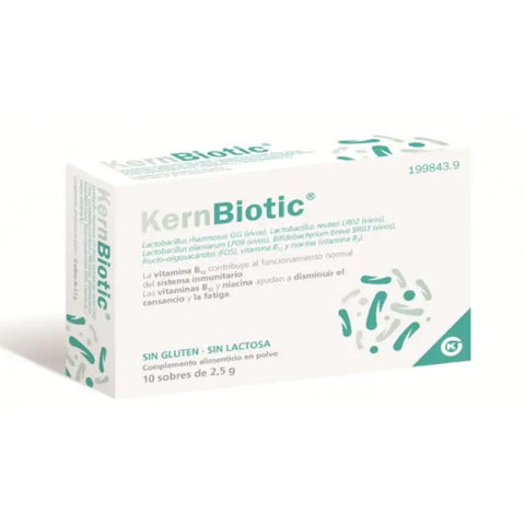 Box of ten Kernbiotic 2.5g sachets by Jag Couture London New York, featuring individual sachets with probiotic supplement packaging.