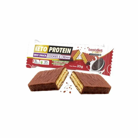 Keto protein snack cookies in cookies and cream flavor by Jag Couture London New York, 35g package, with cookies and cream filling