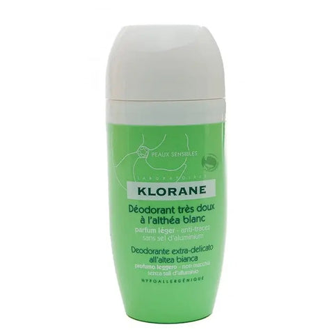 Klorane Altea White Roll-On Deodorant in 40ml bottle, with white packaging, displayed on a plain background.