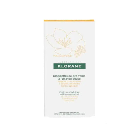 Klorane Hair Removal Cold Wax Strips for face by Jag Couture London New York, shown with wax strips and facial application tools