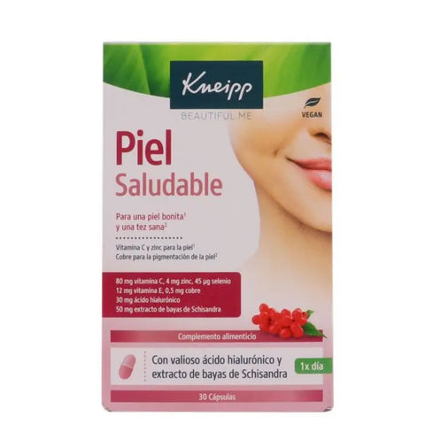 Kneipp Healthy Skin capsules by Jag Couture London and New York, showing a bottle of 30 dietary supplement capsules on a white background.
