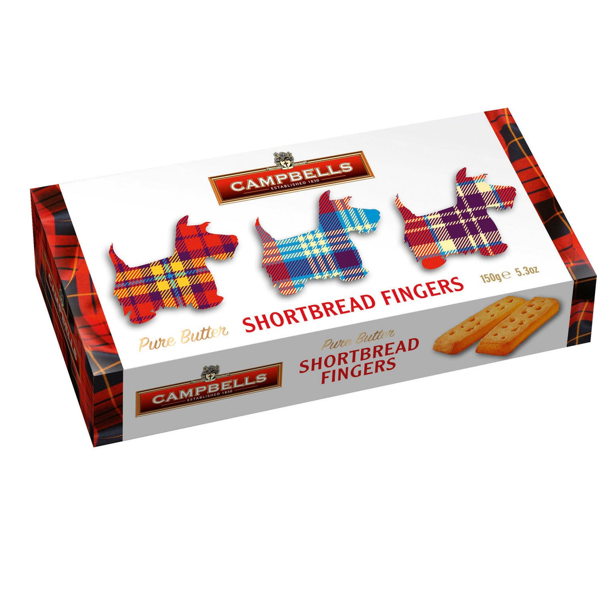 Tartan dog carton of shortbread fingers - VAT FREE