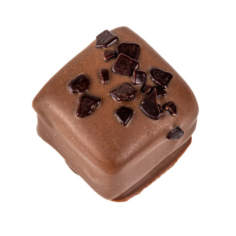 Jag Couture London New York Caffe Latte Fudge with coffee flavor, milk chocolate, and dark flakes in a 19g piece.