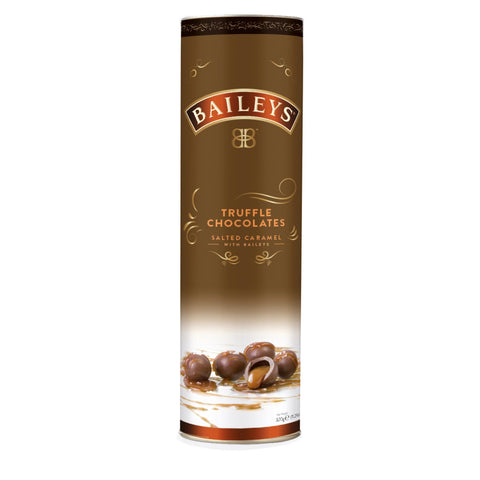 Jag Couture London - New York Baileys salted caramel twist wrapped milk truffles in a tube, showcasing creamy chocolates with salted caramel flavor.