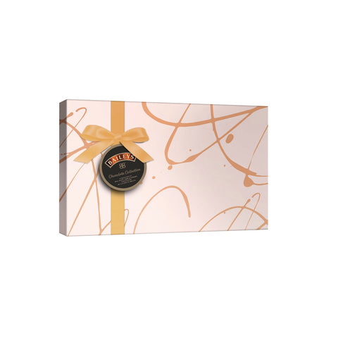 Jag Couture London-New York Baileys assorted chocolate collection in a gift-wrapped box, featuring an array of chocolates and elegant packaging.