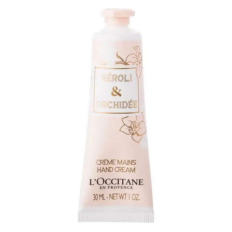 L'Occitane Néroli & Orchidée hand cream in 30ml tube, featuring floral scent and elegant packaging from Jag Couture London New York