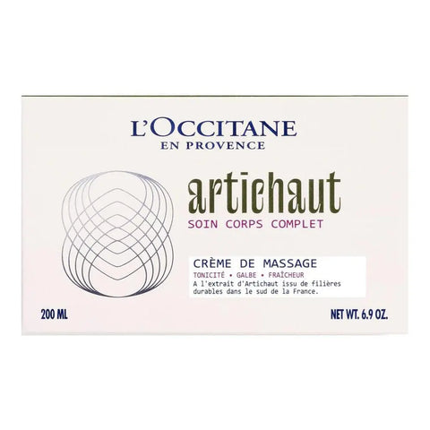 L'Occitane Cr Corp Estim Alcachofa 200ml body cream, featuring a fresh green and white packaging with aloe vera leaves.