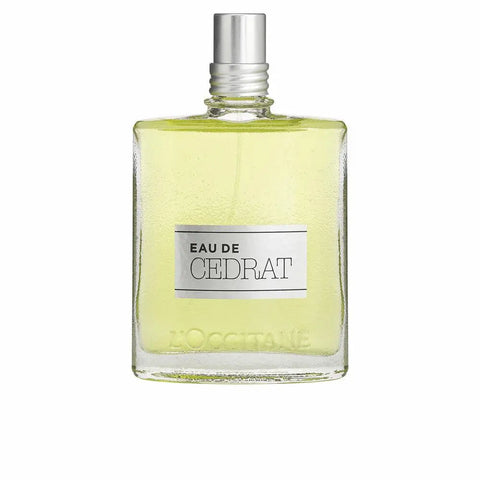 L'Occitane Eau De Cédrat Edt spray 75ml bottle with citrus-inspired design, shown on a neutral background.