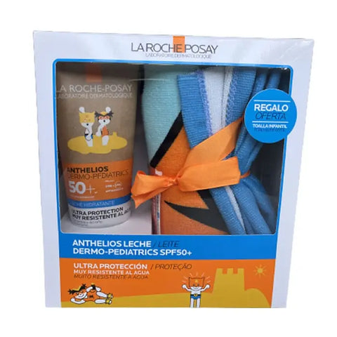 Set of two La Roche-Posay Anthelios Dermo Pediatrics SPF50 milk bottles, 250ml each, suitable for children's skin protection.