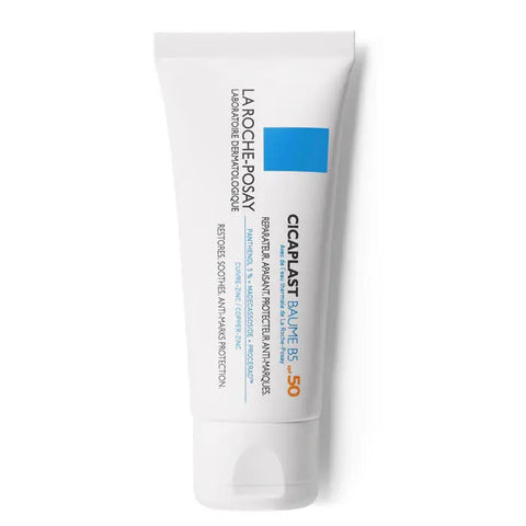 La Roche Posay Cicaplast Baume B5 SPF50 40ml tube with beige balm, featuring SPF protection and soothing skincare benefits.