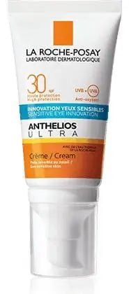 La Roche-Posay Anthelios SPF 30 sunscreen cream in 50ml jar, featuring smooth white lotion with protective label and brand logo