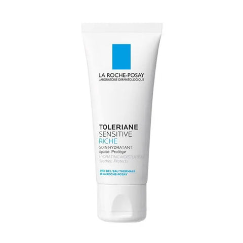 La Roche Posay Toleriane Sensitive Rich Cream 40ml in a white jar, featuring the brand logo and product label on the packaging.