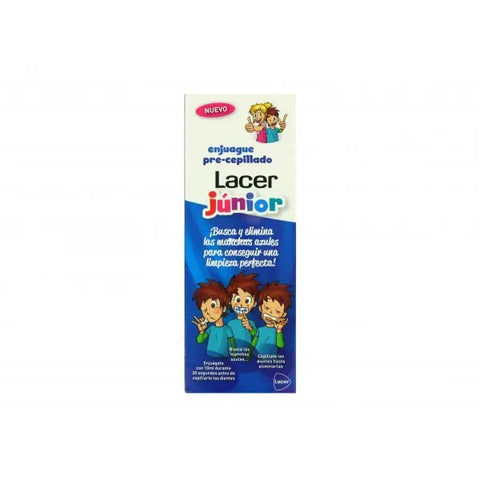 Lacer Junior Pre-Brush Rinse 500ml bottle by Jag Couture London New York, clear plastic bottle with label and lid.