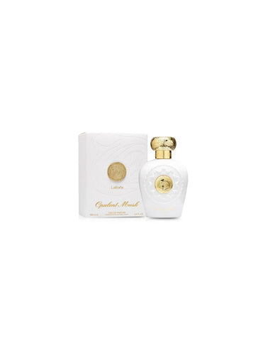 Lattafa Opulent Musk Eau De Parfum 100ml spray bottle with elegant design, showcasing the luxurious fragrance from Jag Couture London.