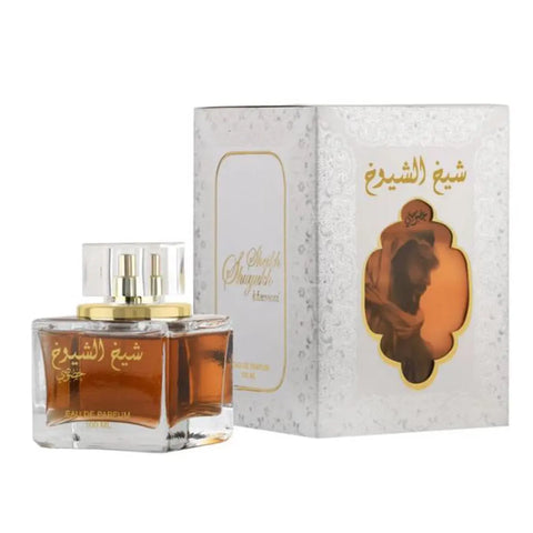 Lattafa Sheikh Al Shayookh Eau De Parfum 100ml spray, elegant bottle, luxurious fragrance from Jag Couture London New York