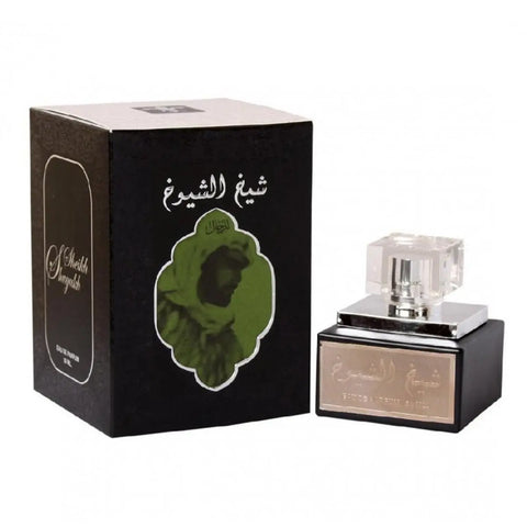 Lattafa Sheikh Shuy Eau De Parfum 50ml spray featuring elegant packaging, designed by Jag Couture London New York