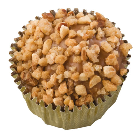 Jag Couture London Laurette milk praline with caramelized nuts, 16.8g, showing a close-up of the chocolate treat with nuts.