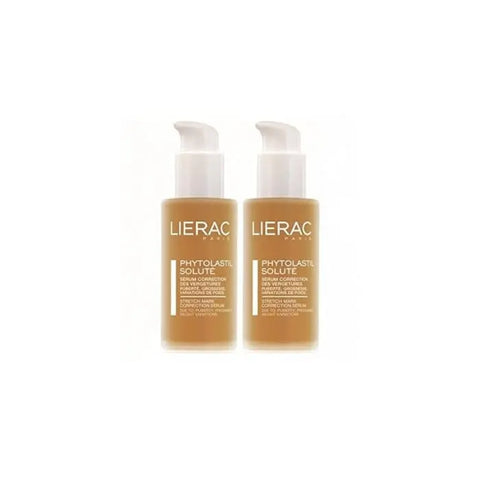 Lierac Phytolastil stretch marks correction serum in two 75ml bottles, with the product label visible.