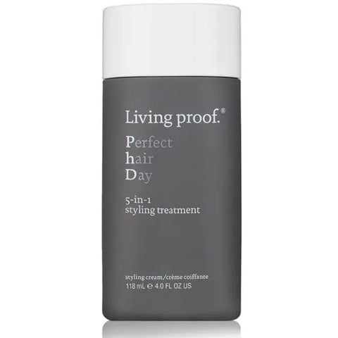 Living Proof Perfect Hair Day 5-in-1 styling treatment bottle, 118ml, by Jag Couture London New York, with sleek packaging.